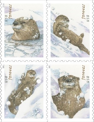 Christmas Stamps - Otters in the Snow